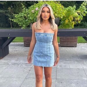 Zara NEW Denim Strapless Mini Dress Size XS